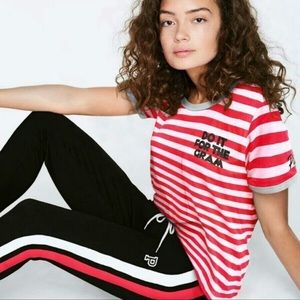 VS Pink Graphic Striped Ringer Tee